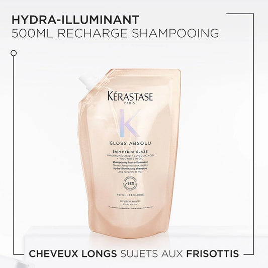 Recharge Bain Hydra-Glaze Shampoing pour cheveux longs sujet aux frisottis 500 ml Gloss Absolu - Kérastase