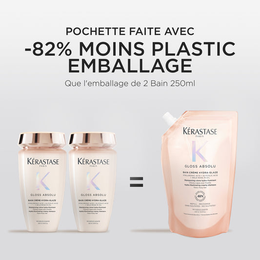 Recharge Bain Crème Hydra-Glaze Shampoing pour cheveux moyen à épais, sujet aux frisottis 500 ml Gloss Absolu - Kérastase