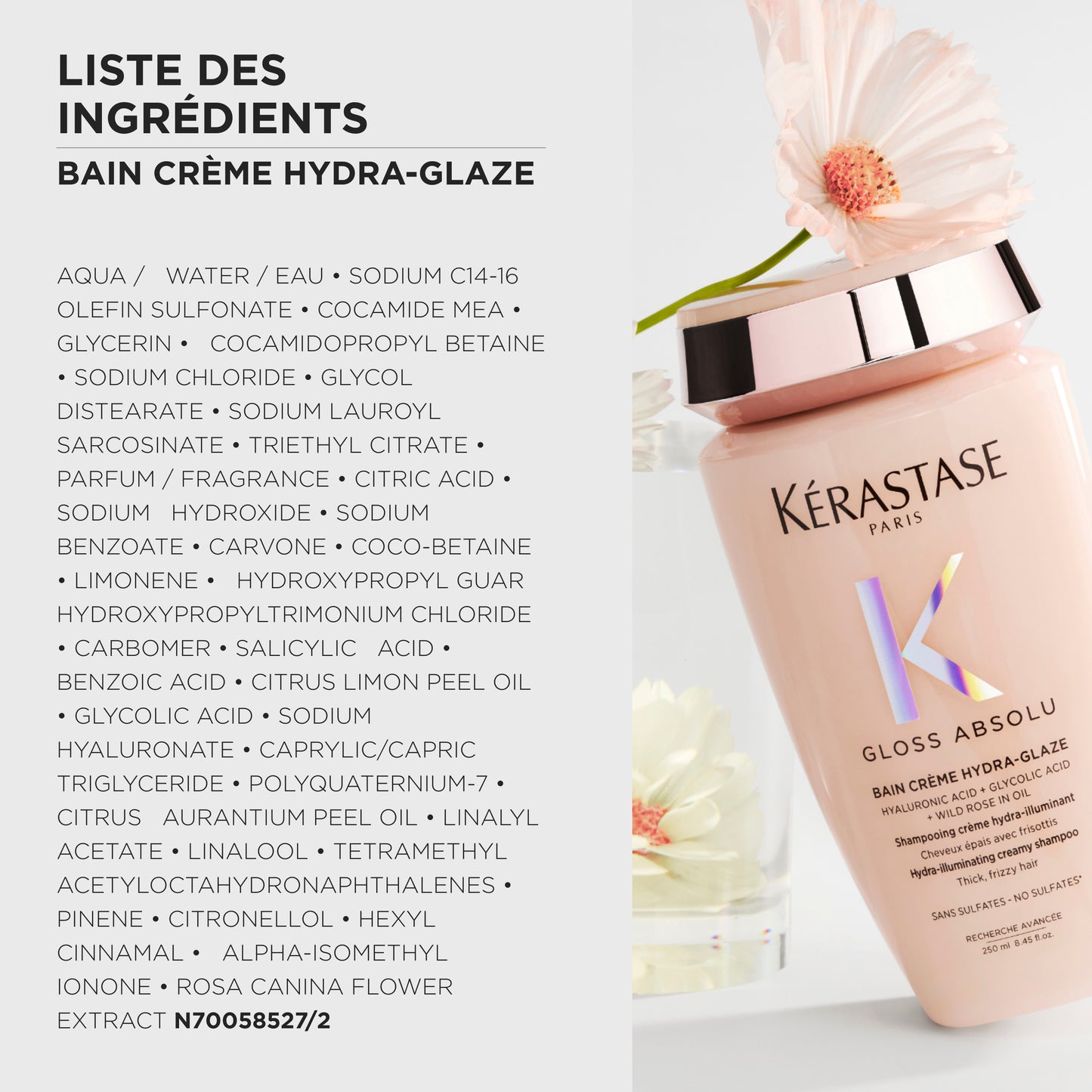 Bain Crème Hydra-Glaze Shampoing pour cheveux moyen à épais, sujet aux frisottis rechargeable 500 ml Gloss Absolu - Kérastase