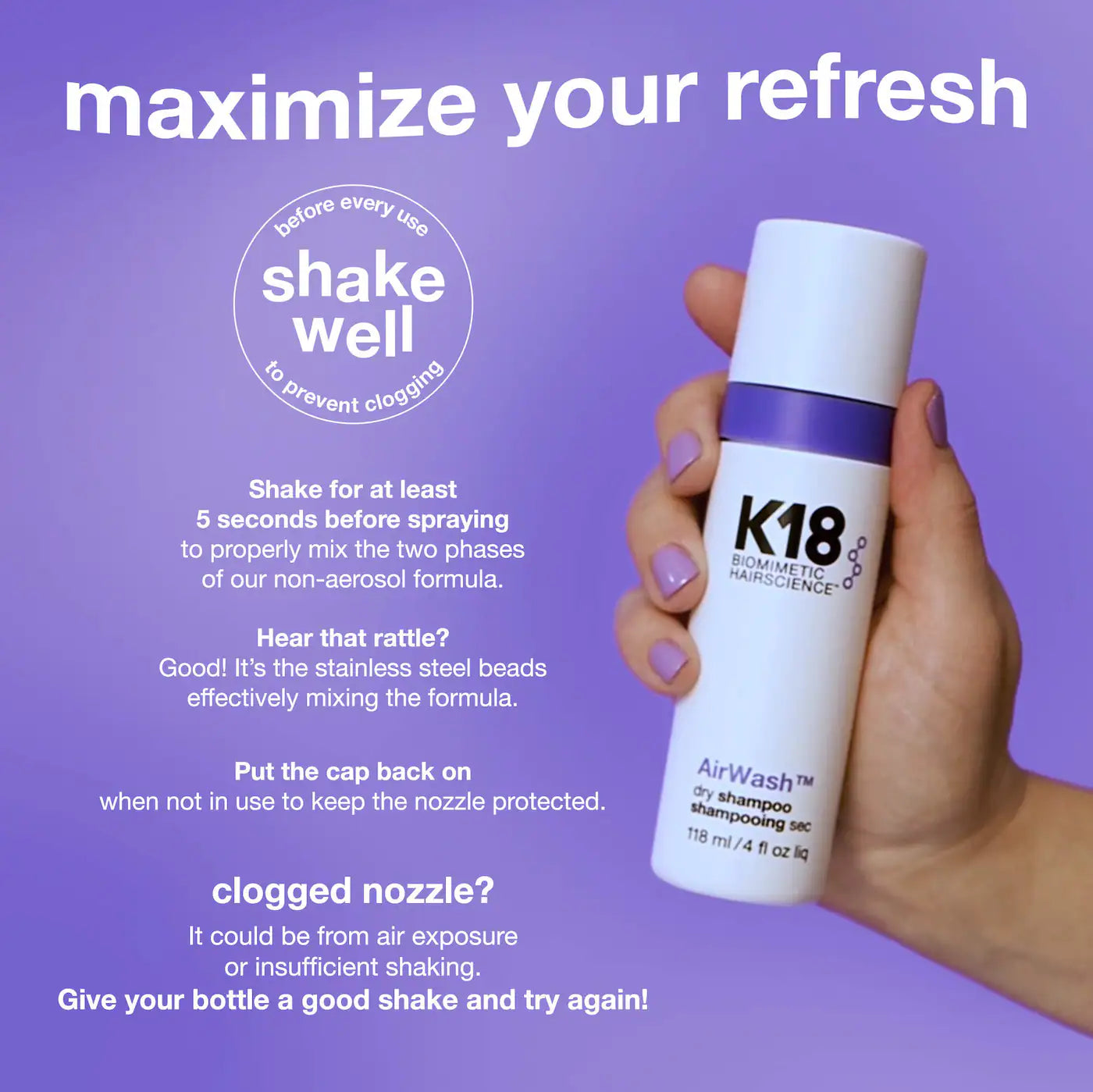 Shampoing Sec AirWash format voyage 48 ml - K18
