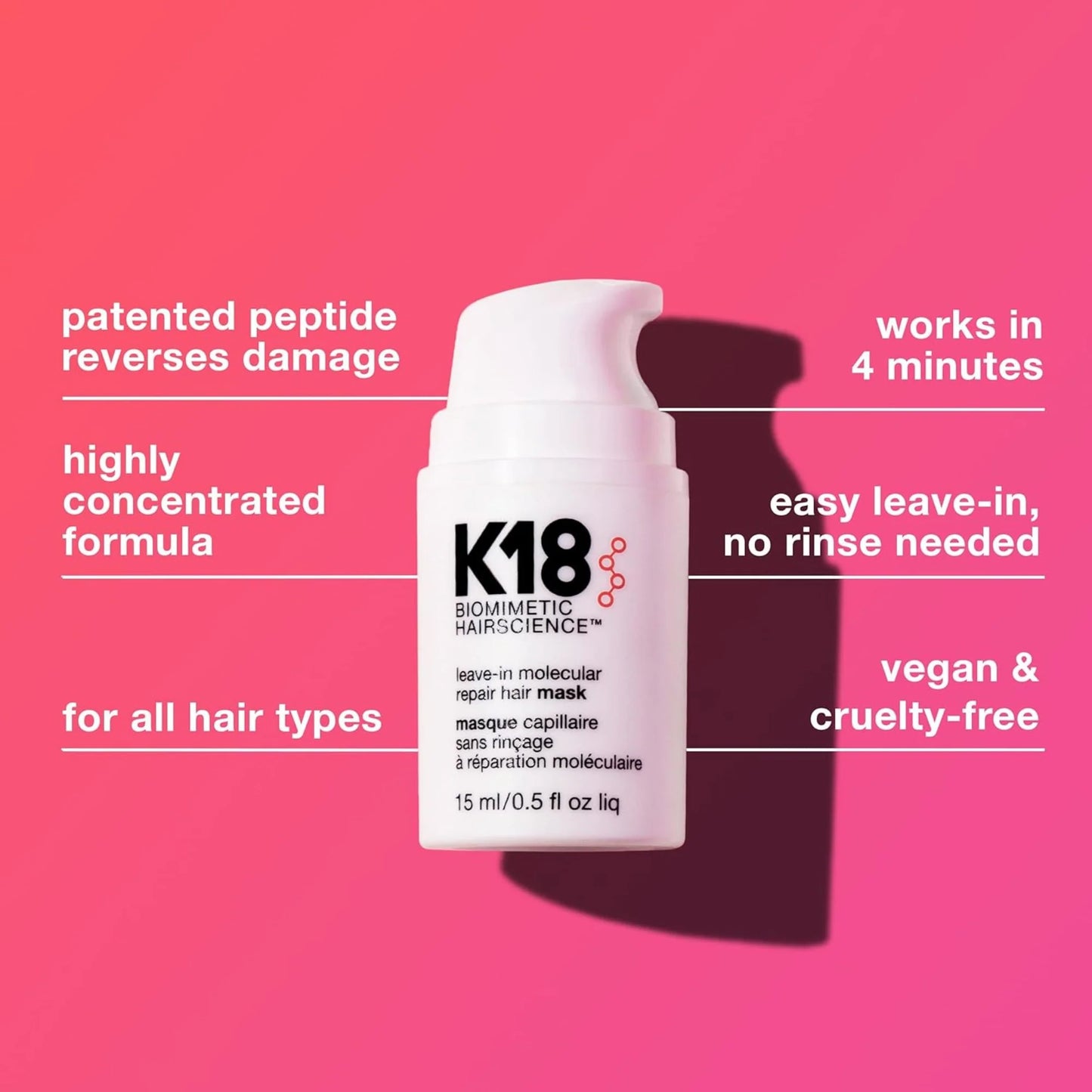 Masque capillaire sans rinçage à réparation moléculaire 15 ml - K18