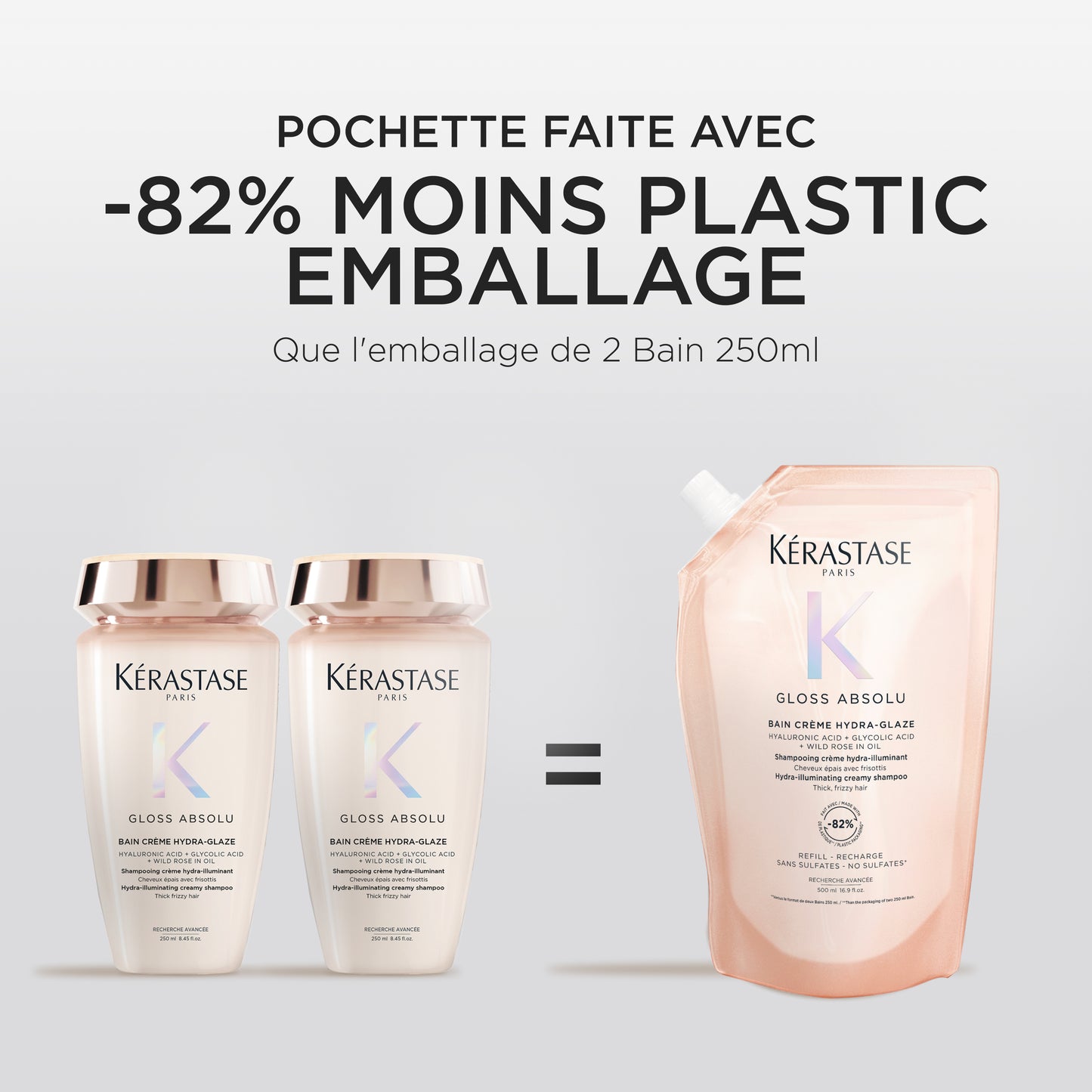 Recharge Bain Crème Hydra-Glaze Shampoing pour cheveux moyen à épais, sujet aux frisottis 500 ml Gloss Absolu - Kérastase